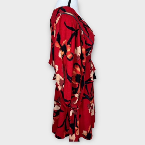 Band of the Free Floral Print Mini Dress Red Black Peplum Long Sleeve Size S NWT - Picture 8 of 10